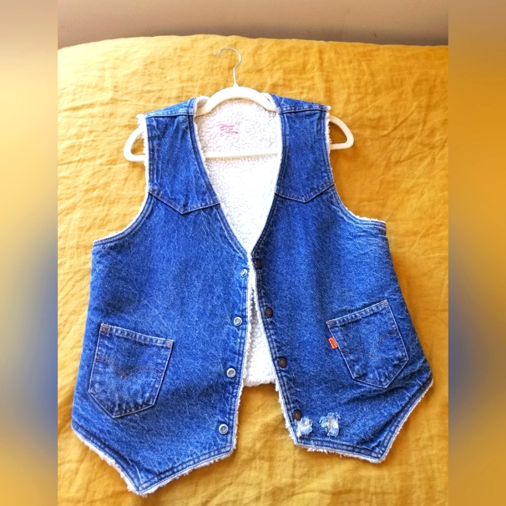 Vintage Orange Tag Levi's denim sherpa vest